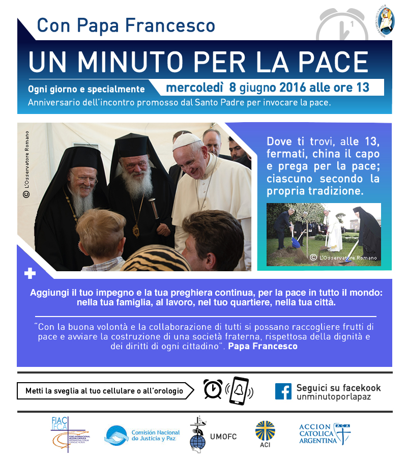 UN MINUTO PER LA PACE – 8 GIUGNO 2016